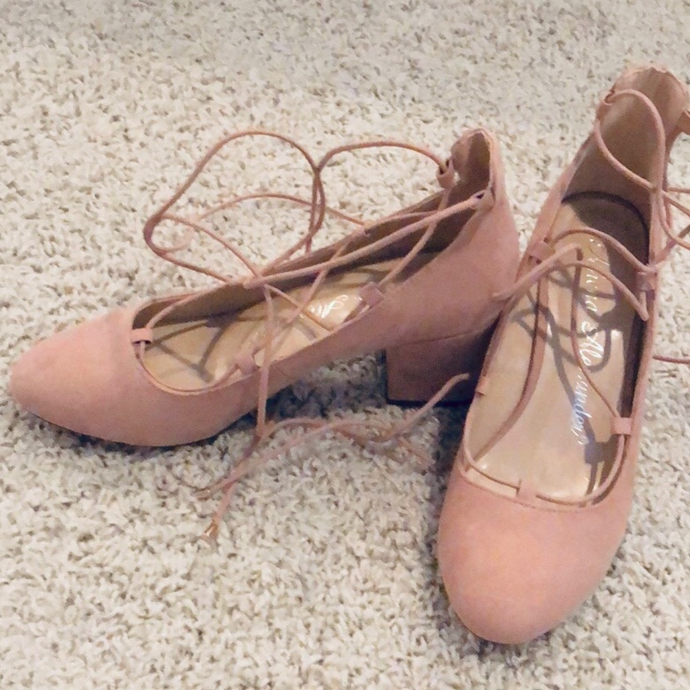 Blush Suede Lace-Up Pumps